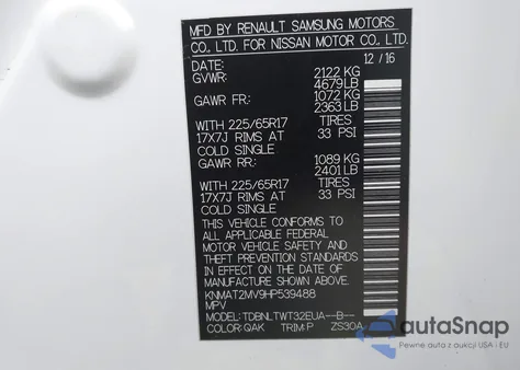 2017 Nissan Rogue Sv из США, поврежденный, VIN KNMAT2MV9HP539488